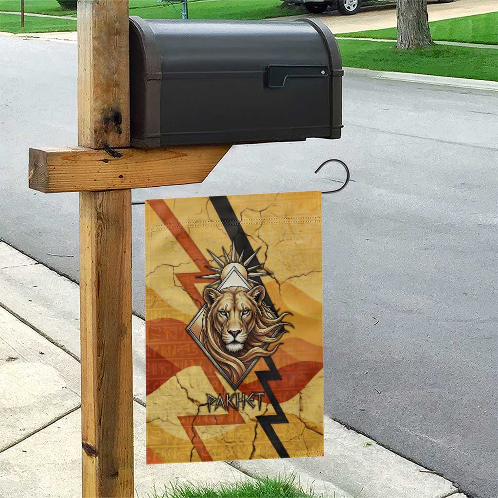 Pakhet Lion Head Garden Flag with Claw Marks in Fiery Ancient Egyptian Motif