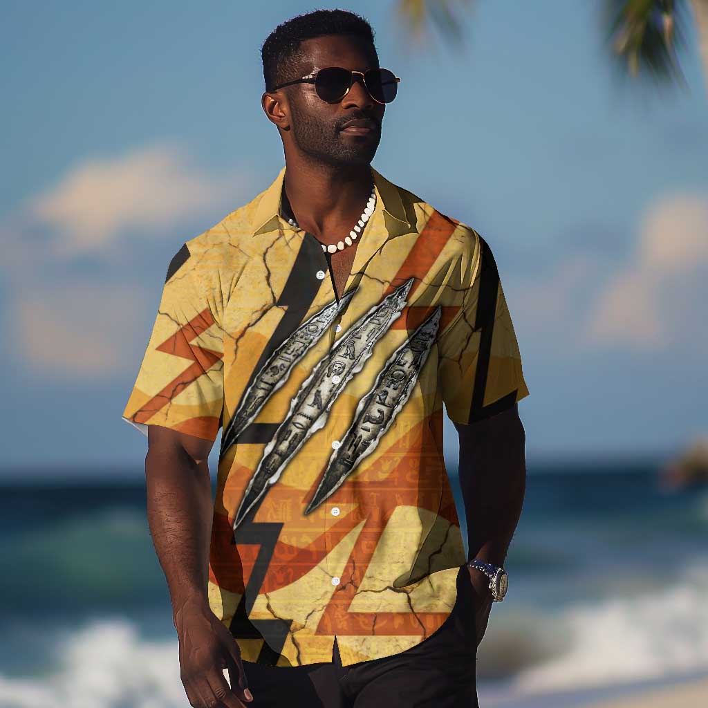 Pakhet Lion Head Hawaiian Shirt with Claw Marks in Fiery Ancient Egyptian Motif