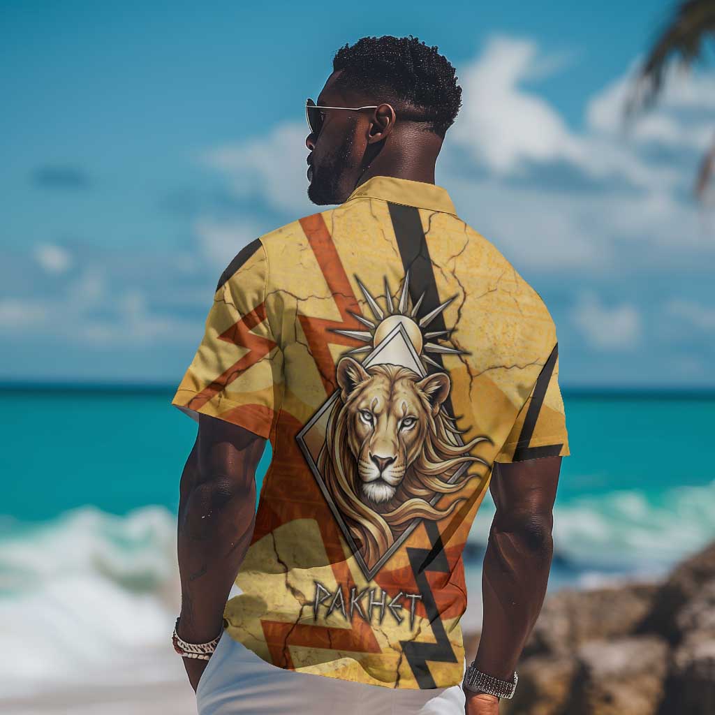Pakhet Lion Head Hawaiian Shirt with Claw Marks in Fiery Ancient Egyptian Motif