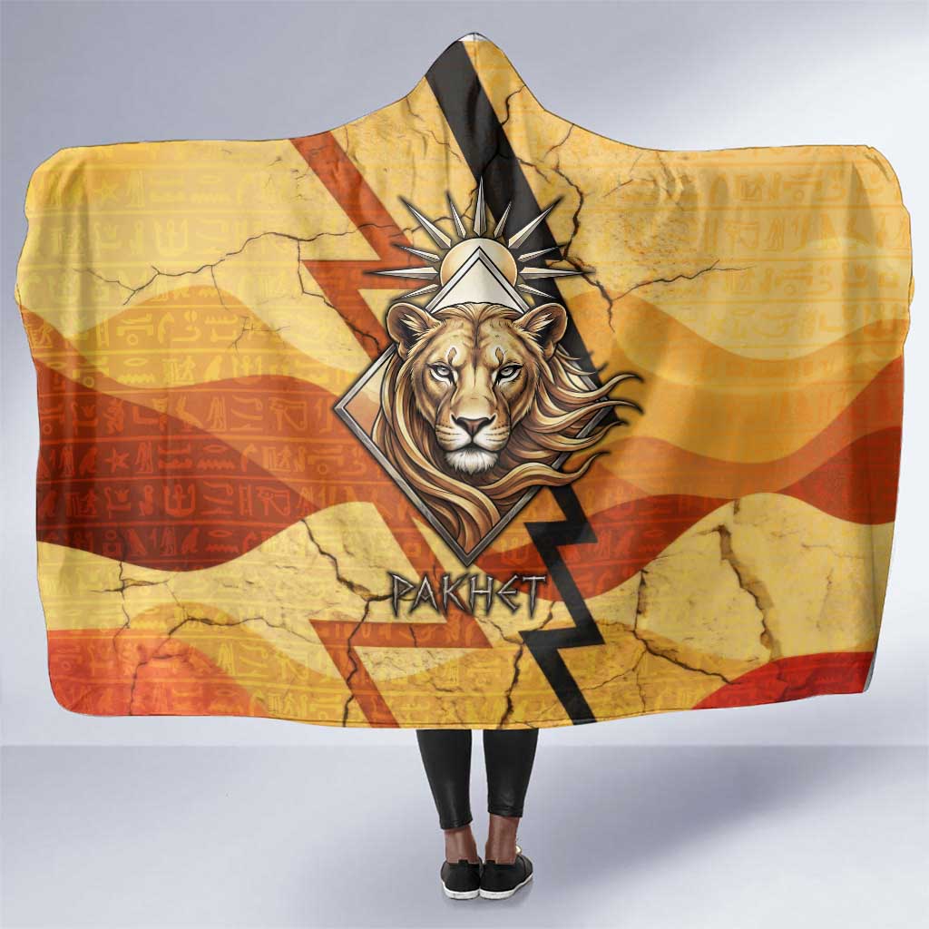 Pakhet Lion Head Hooded Blanket with Claw Marks in Fiery Ancient Egyptian Motif