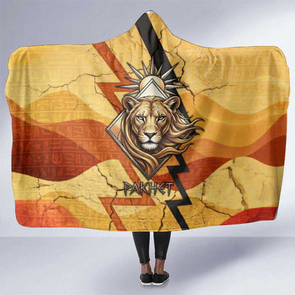 Pakhet Lion Head Hooded Blanket with Claw Marks in Fiery Ancient Egyptian Motif