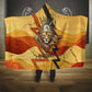 Pakhet Lion Head Hooded Blanket with Claw Marks in Fiery Ancient Egyptian Motif