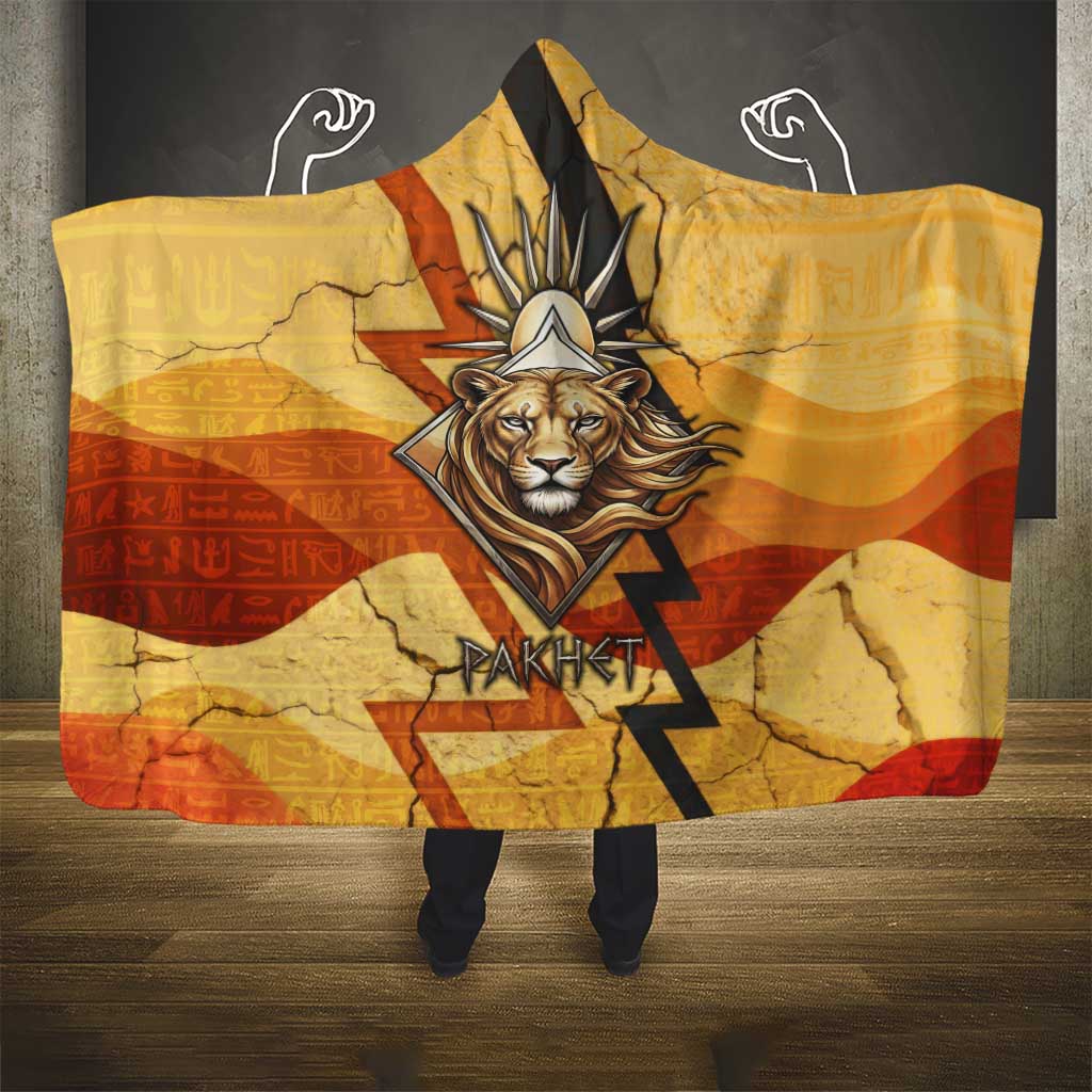 Pakhet Lion Head Hooded Blanket with Claw Marks in Fiery Ancient Egyptian Motif