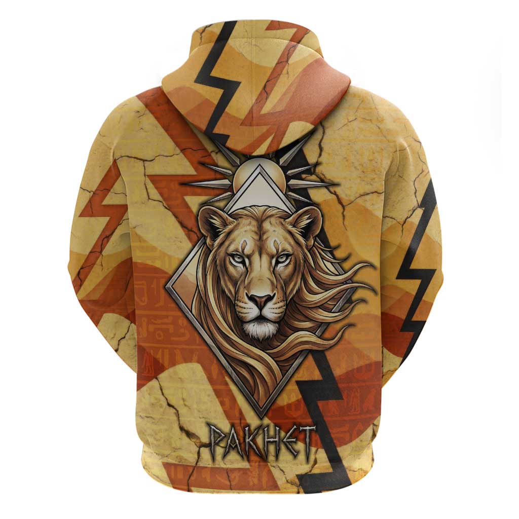 Pakhet Lion Head Hoodie with Claw Marks in Fiery Ancient Egyptian Motif
