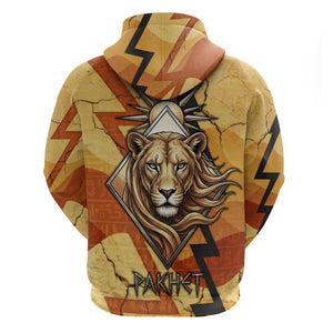Pakhet Lion Head Hoodie with Claw Marks in Fiery Ancient Egyptian Motif