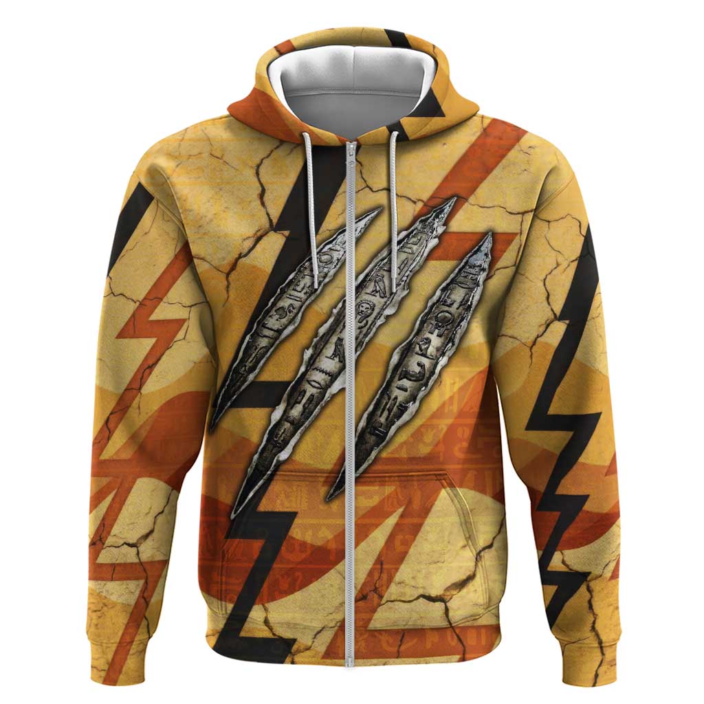 Pakhet Lion Head Hoodie with Claw Marks in Fiery Ancient Egyptian Motif