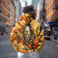 Pakhet Lion Head Hoodie with Claw Marks in Fiery Ancient Egyptian Motif
