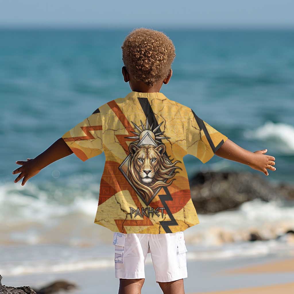 Pakhet Lion Head Kid Hawaiian Shirt with Claw Marks in Fiery Ancient Egyptian Motif