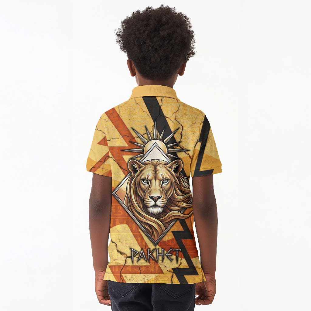 Pakhet Lion Head Kid Polo Shirt with Claw Marks in Fiery Ancient Egyptian Motif