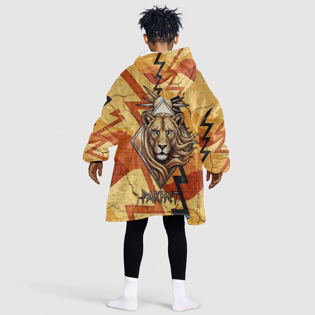 Pakhet Lion Head Kid Wearable Blanket Hoodie with Claw Marks in Fiery Ancient Egyptian Motif