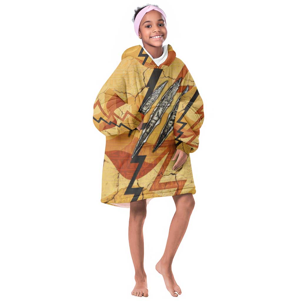 Pakhet Lion Head Kid Wearable Blanket Hoodie with Claw Marks in Fiery Ancient Egyptian Motif
