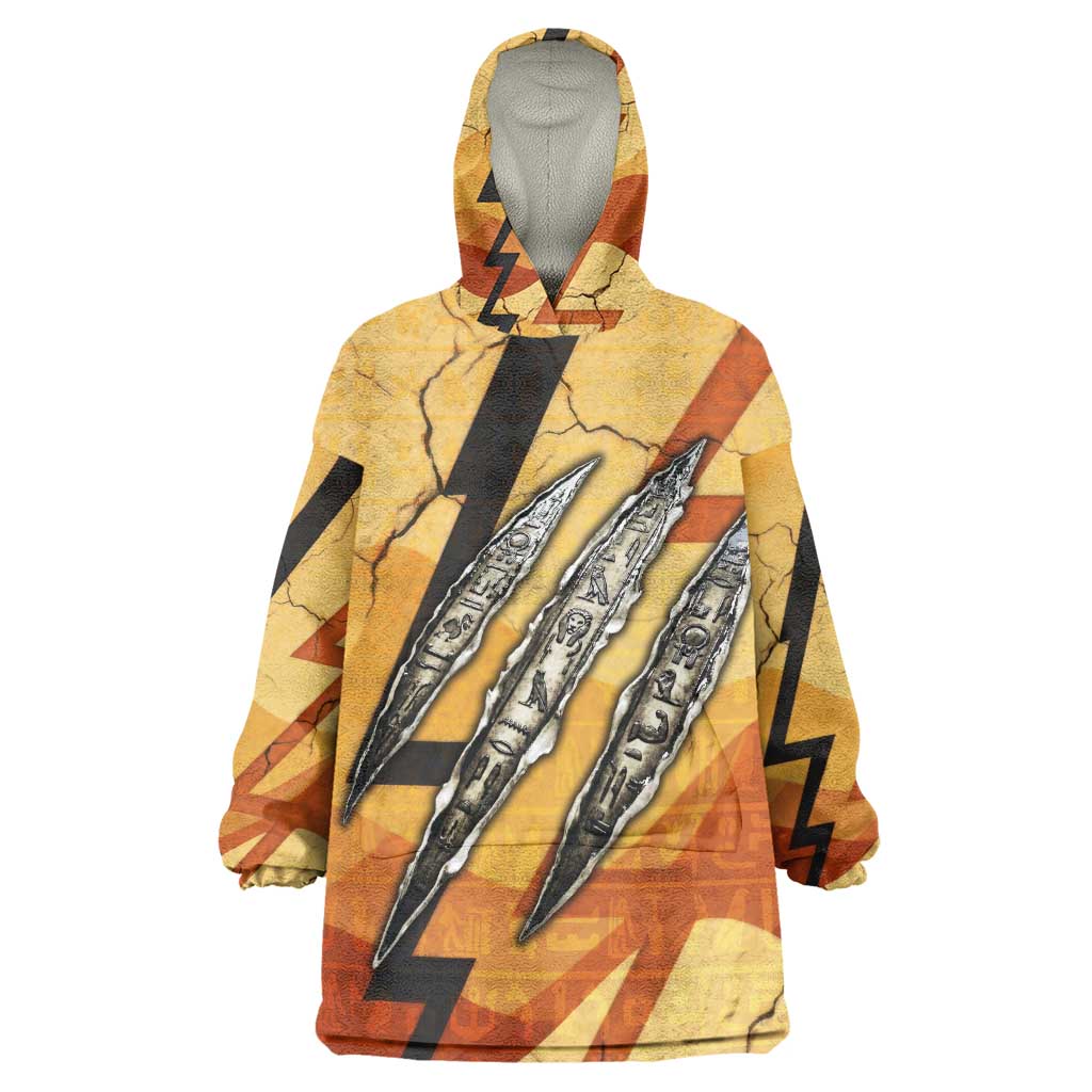 Pakhet Lion Head Kid Wearable Blanket Hoodie with Claw Marks in Fiery Ancient Egyptian Motif