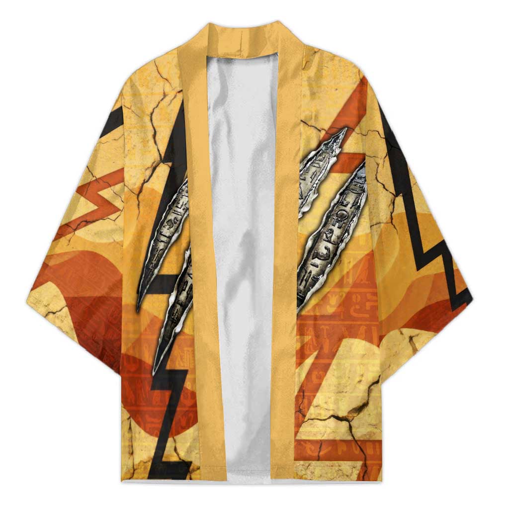 Pakhet Lion Head Kimono with Claw Marks in Fiery Ancient Egyptian Motif