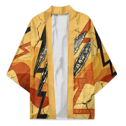 Pakhet Lion Head Kimono with Claw Marks in Fiery Ancient Egyptian Motif