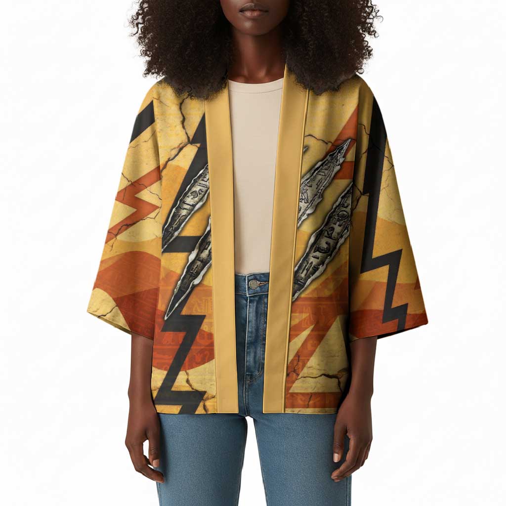 Pakhet Lion Head Kimono with Claw Marks in Fiery Ancient Egyptian Motif