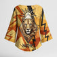 Pakhet Lion Head Kimono Sleeve Blouse with Claw Marks in Fiery Ancient Egyptian Motif
