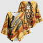 Pakhet Lion Head Kimono Sleeve Blouse with Claw Marks in Fiery Ancient Egyptian Motif