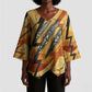 Pakhet Lion Head Kimono Sleeve Blouse with Claw Marks in Fiery Ancient Egyptian Motif