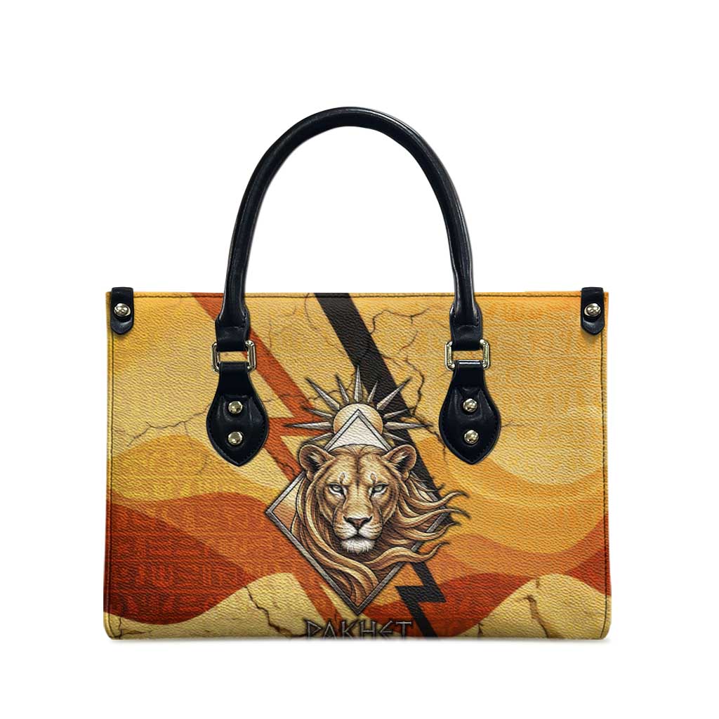 Pakhet Lion Head Leather Bag with Claw Marks in Fiery Ancient Egyptian Motif