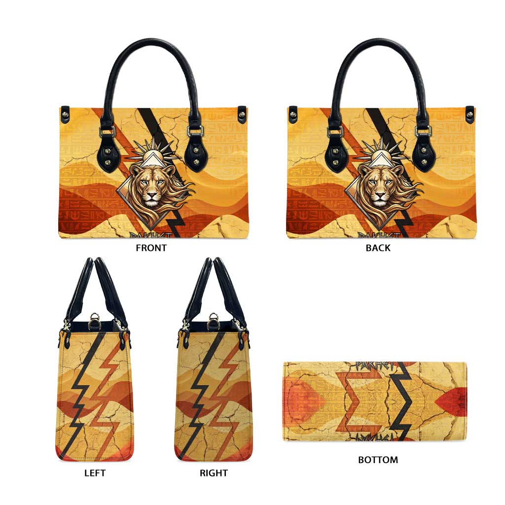 Pakhet Lion Head Leather Bag with Claw Marks in Fiery Ancient Egyptian Motif
