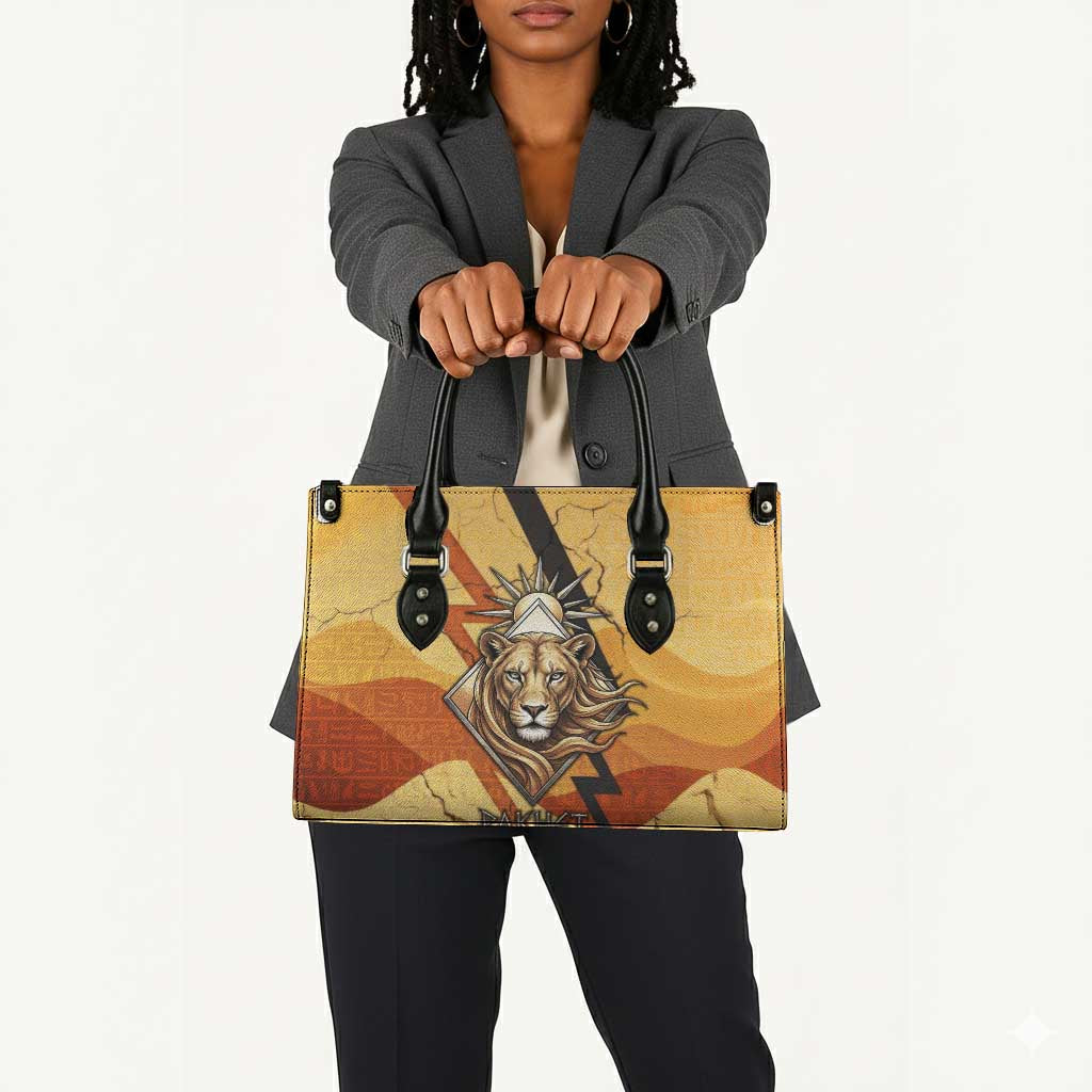 Pakhet Lion Head Leather Bag with Claw Marks in Fiery Ancient Egyptian Motif