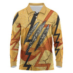 Pakhet Lion Head Long Sleeve Polo Shirt with Claw Marks in Fiery Ancient Egyptian Motif