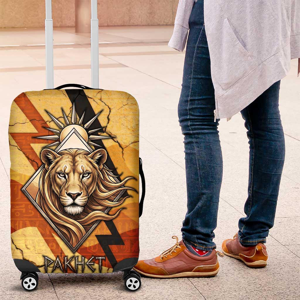 Pakhet Lion Head Luggage Cover with Claw Marks in Fiery Ancient Egyptian Motif