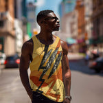 Pakhet Lion Head Men Tank Top with Claw Marks in Fiery Ancient Egyptian Motif