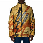 Pakhet Lion Head Padded Jacket with Claw Marks in Fiery Ancient Egyptian Motif