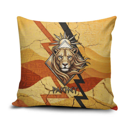Pakhet Lion Head Pillow Cover with Claw Marks in Fiery Ancient Egyptian Motif
