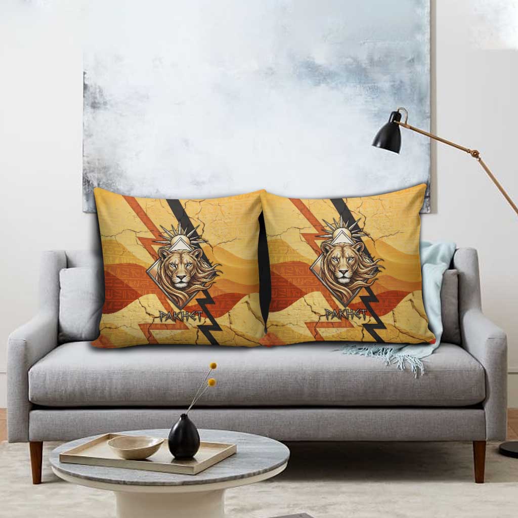 Pakhet Lion Head Pillow Cover with Claw Marks in Fiery Ancient Egyptian Motif