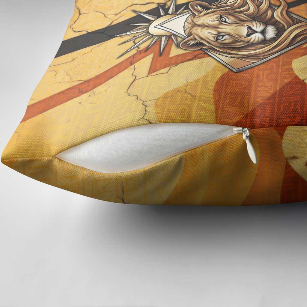 Pakhet Lion Head Pillow Cover with Claw Marks in Fiery Ancient Egyptian Motif