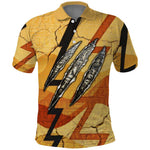 Pakhet Lion Head Polo Shirt with Claw Marks in Fiery Ancient Egyptian Motif