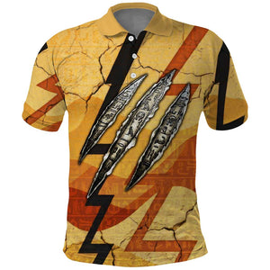 Pakhet Lion Head Polo Shirt with Claw Marks in Fiery Ancient Egyptian Motif