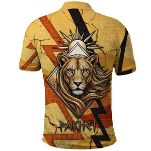 Pakhet Lion Head Polo Shirt with Claw Marks in Fiery Ancient Egyptian Motif