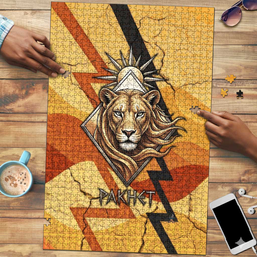 Pakhet Lion Head Puzzle with Claw Marks in Fiery Ancient Egyptian Motif