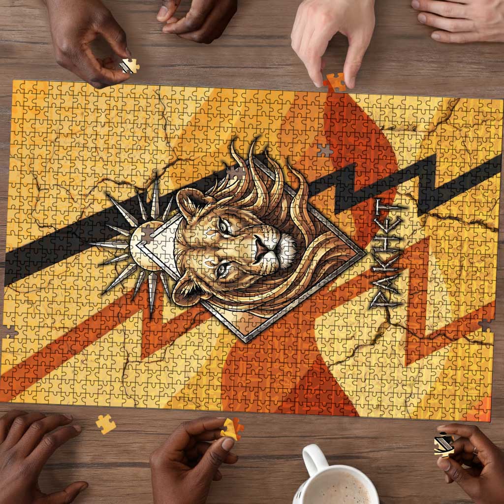 Pakhet Lion Head Puzzle with Claw Marks in Fiery Ancient Egyptian Motif