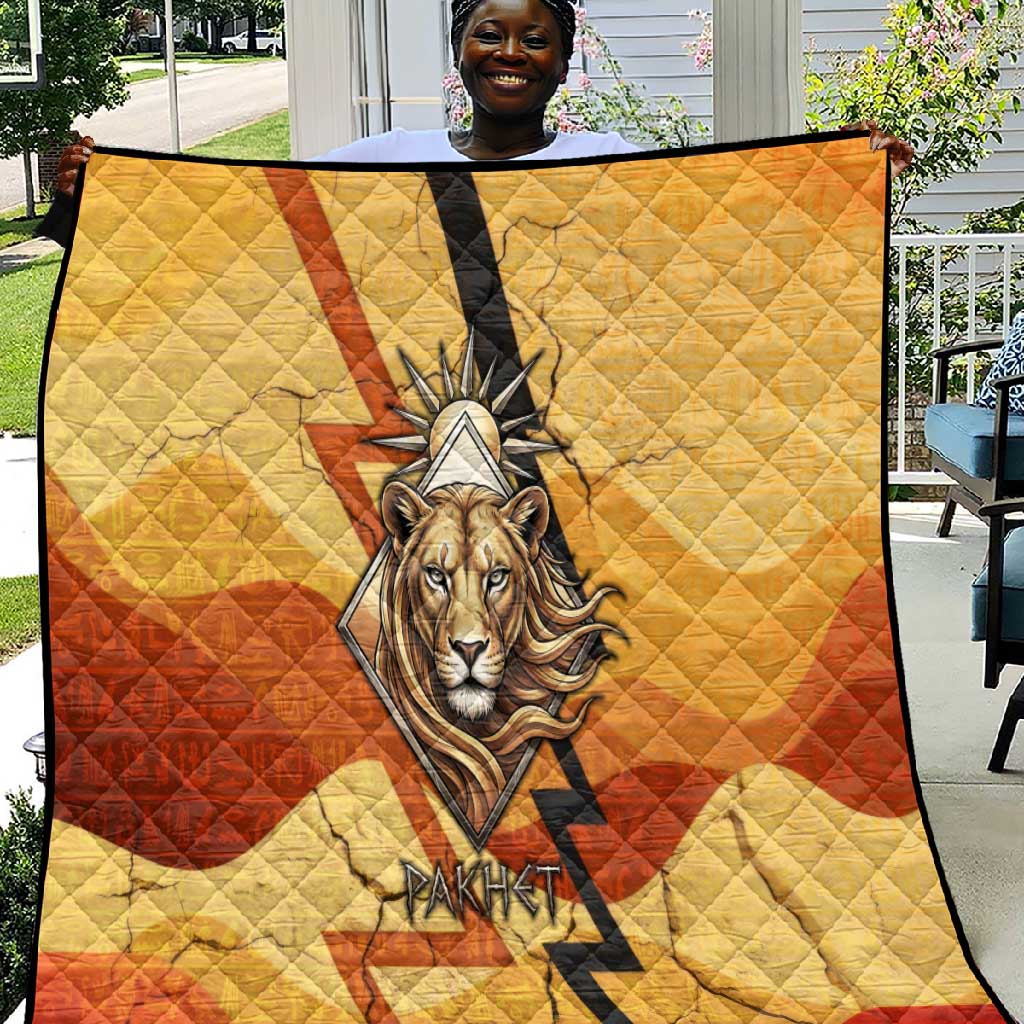 Pakhet Lion Head Quilt with Claw Marks in Fiery Ancient Egyptian Motif