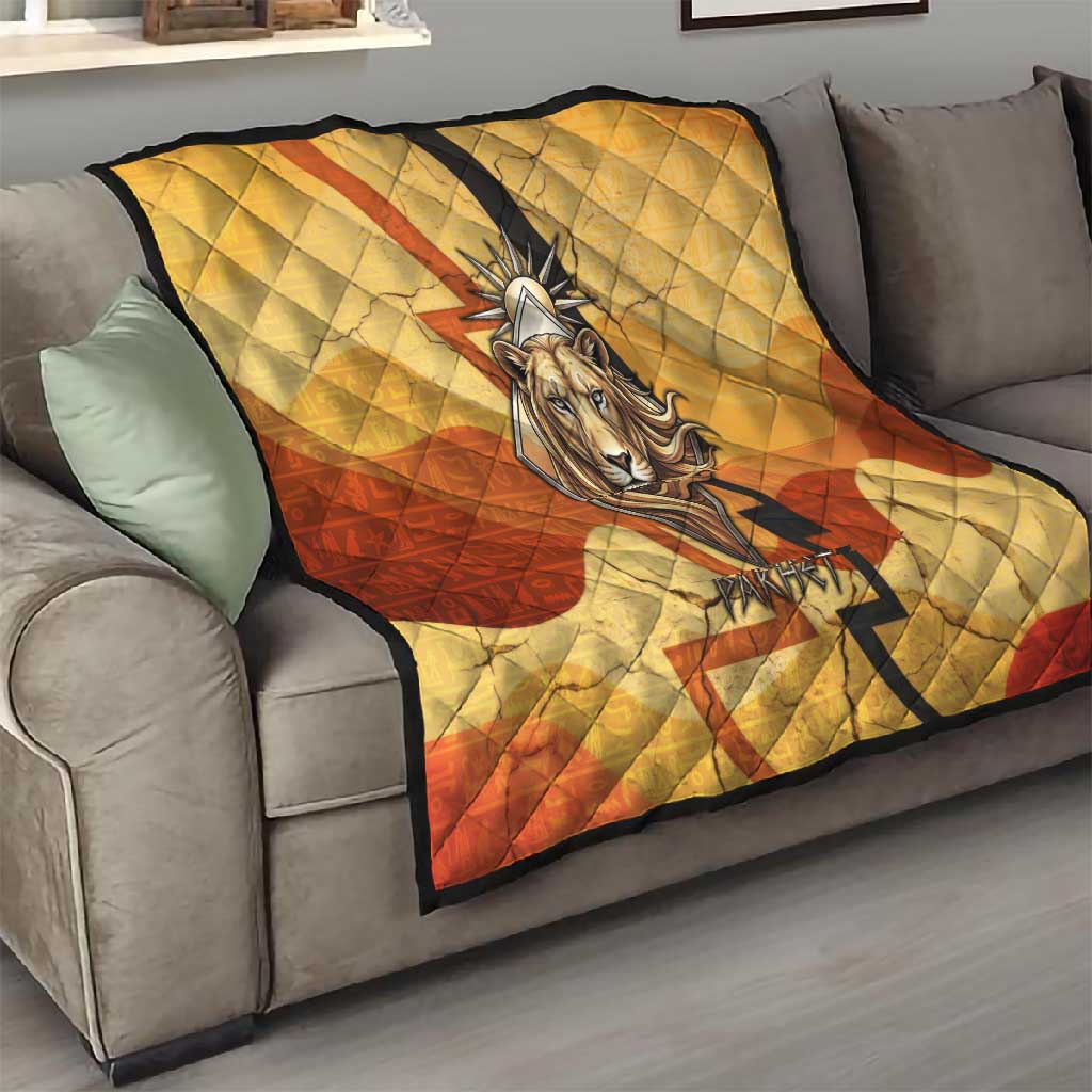 Pakhet Lion Head Quilt with Claw Marks in Fiery Ancient Egyptian Motif