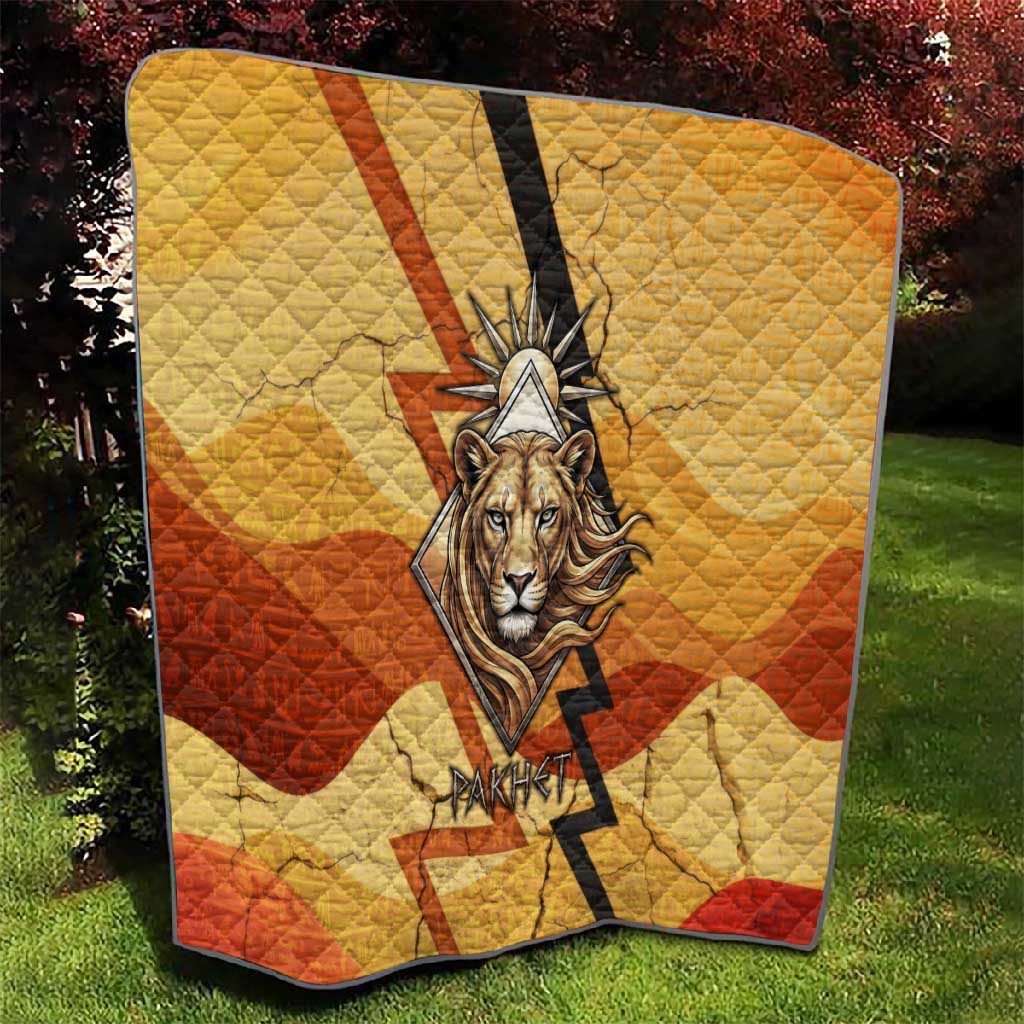 Pakhet Lion Head Quilt with Claw Marks in Fiery Ancient Egyptian Motif