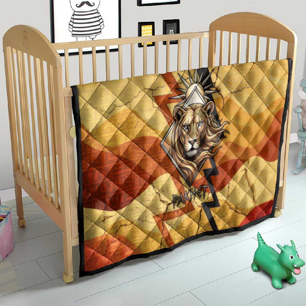 Pakhet Lion Head Quilt with Claw Marks in Fiery Ancient Egyptian Motif