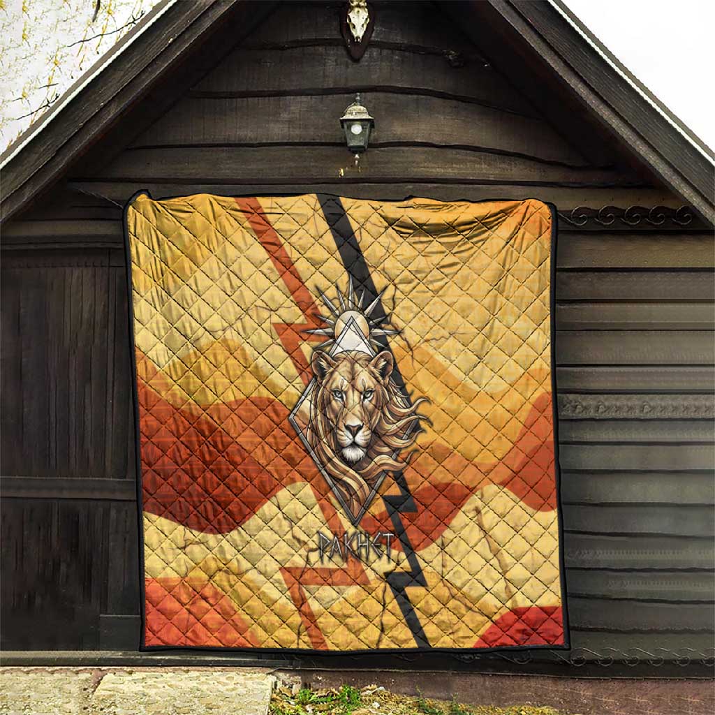 Pakhet Lion Head Quilt with Claw Marks in Fiery Ancient Egyptian Motif