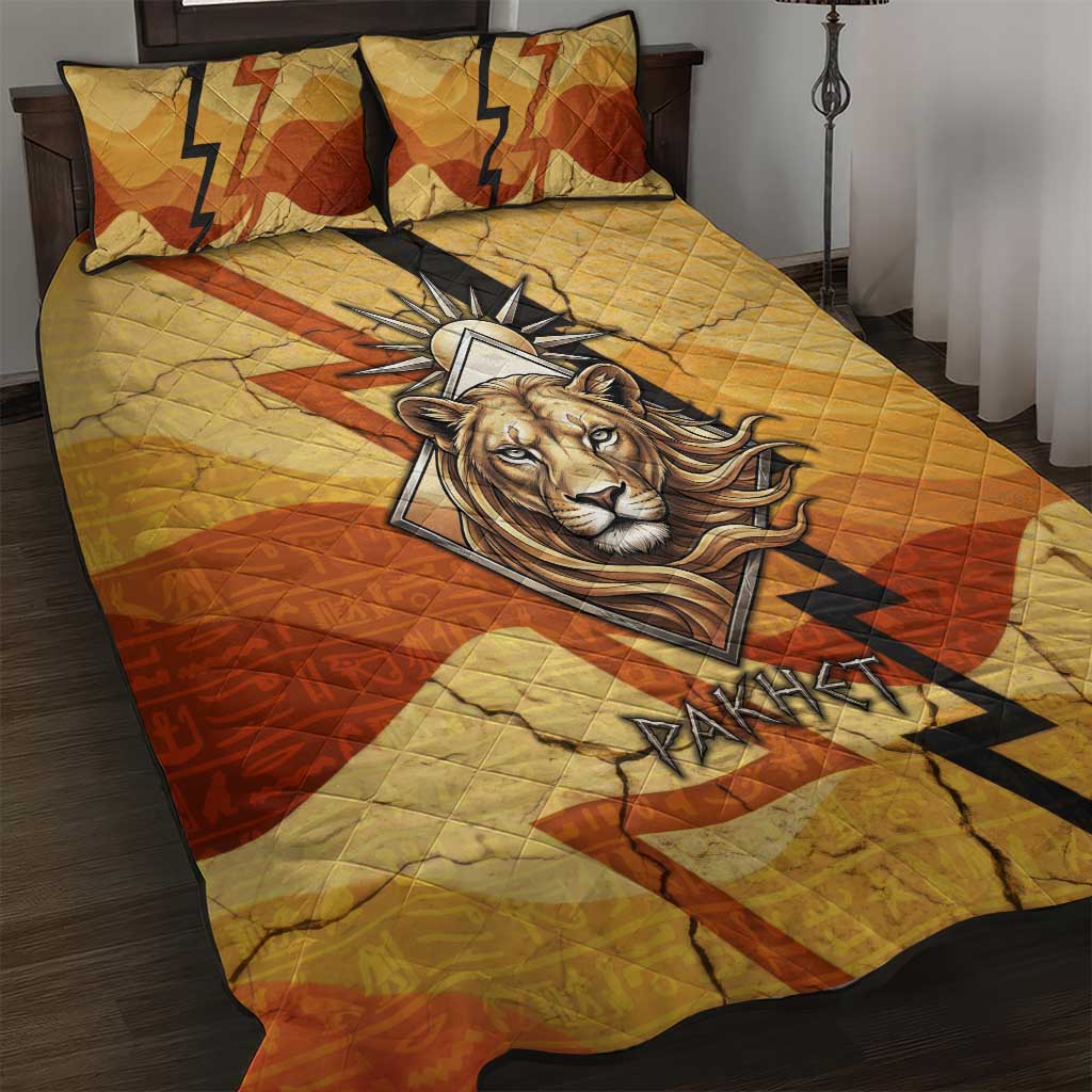Pakhet Lion Head Quilt Bed Set with Claw Marks in Fiery Ancient Egyptian Motif