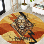 Pakhet Lion Head Round Carpet with Claw Marks in Fiery Ancient Egyptian Motif