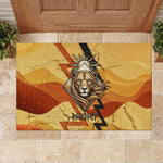 Pakhet Lion Head Rubber Doormat with Claw Marks in Fiery Ancient Egyptian Motif