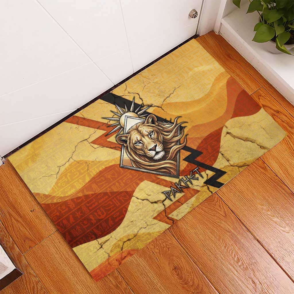 Pakhet Lion Head Rubber Doormat with Claw Marks in Fiery Ancient Egyptian Motif