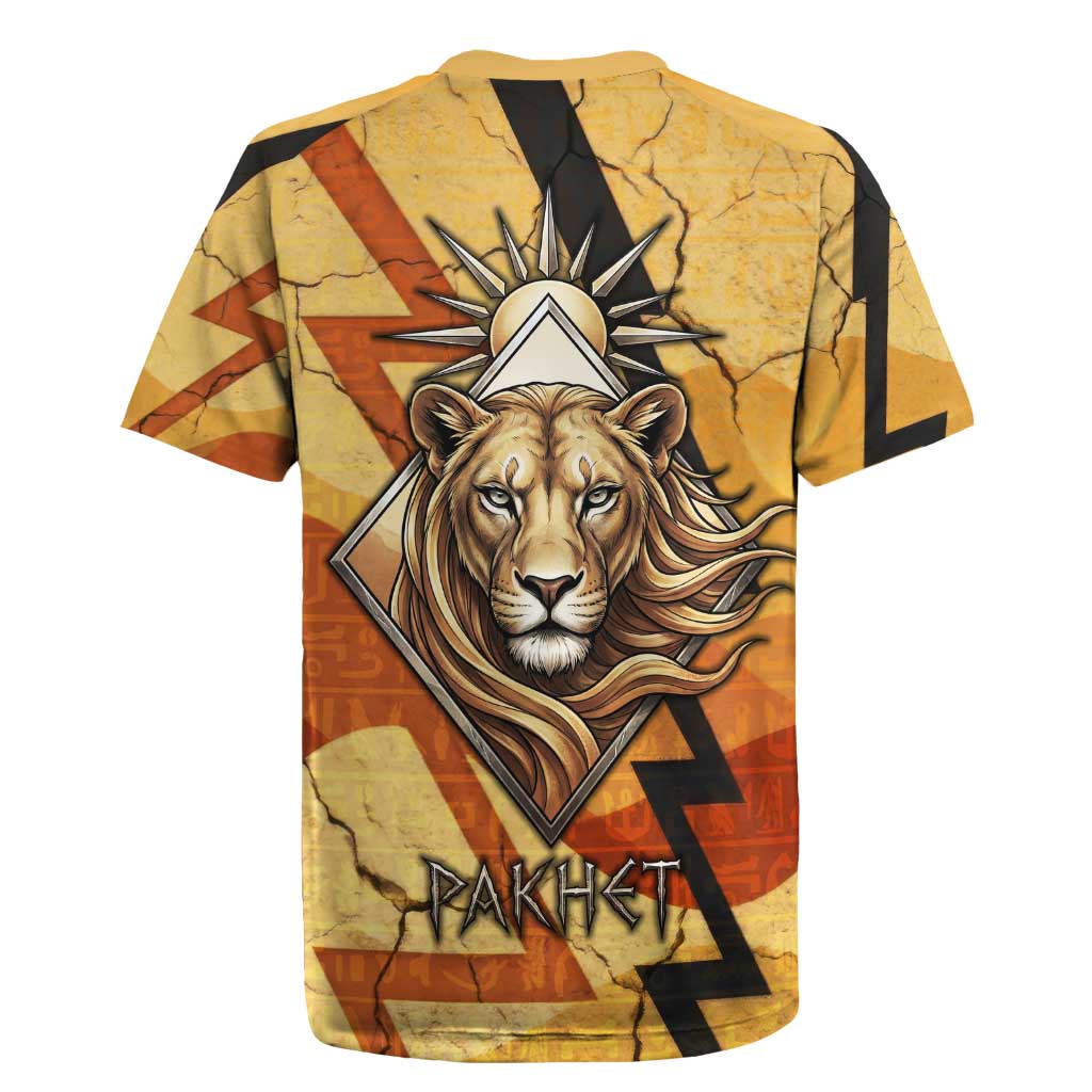 Pakhet Lion Head Rugby Jersey with Claw Marks in Fiery Ancient Egyptian Motif