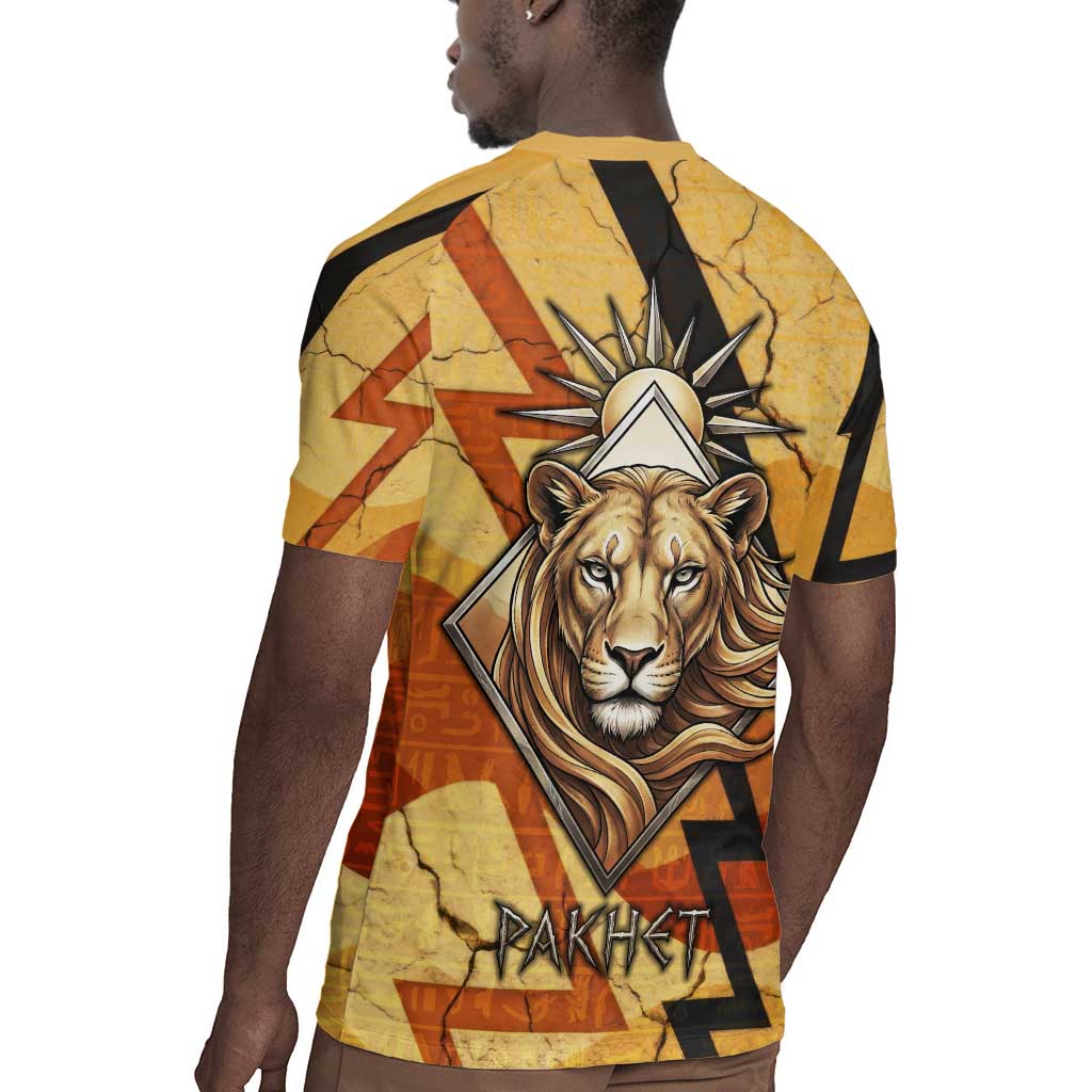 Pakhet Lion Head Rugby Jersey with Claw Marks in Fiery Ancient Egyptian Motif