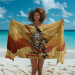 Pakhet Lion Head Sarong with Claw Marks in Fiery Ancient Egyptian Motif