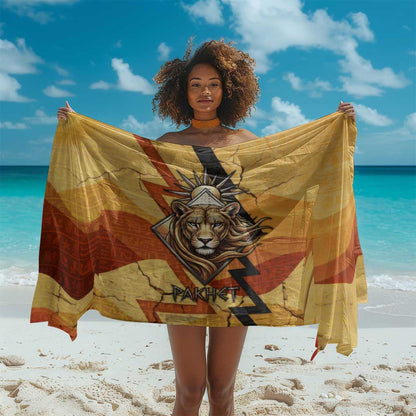 Pakhet Lion Head Sarong with Claw Marks in Fiery Ancient Egyptian Motif